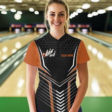 Load image into Gallery viewer, Custom Black And Orange Eagle Bowling Jerseys, Bowling Team Women Quarter-Zip Shirts IPHW8751