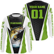 Load image into Gallery viewer, Walleye Fishing Long Sleeve Tournament Shirts For Fishing Team With Custom Name And Number | Green IPHW6236