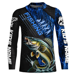 Custom Walleye Fishing Long Sleeve Tournament Shirts, Walleye Fisherman Jerseys | Blue Camo IPHW6247