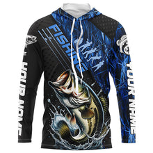 Load image into Gallery viewer, Custom Bass Fishing Long Sleeve Tournament Shirts, Bass Fisherman Jerseys | Blue Camo IPHW6248