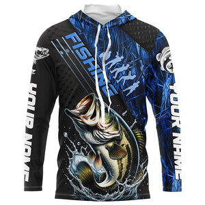 Custom Bass Fishing Long Sleeve Tournament Shirts, Bass Fisherman Jerseys | Blue Camo IPHW6248