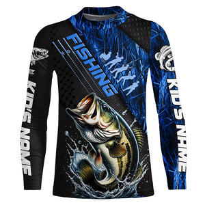 Custom Bass Fishing Long Sleeve Tournament Shirts, Bass Fisherman Jerseys | Blue Camo IPHW6248