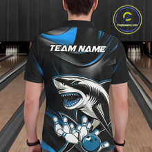 Load image into Gallery viewer, Custom Black And Blue Shark Bowling Team Polo Shirts For Men, Bowling League Shirt IPHW9003