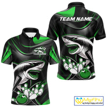 Load image into Gallery viewer, Custom Black And Green Shark Bowling Team Polo Shirts For Men, Bowling League Shirt IPHW9004