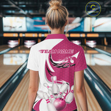 Load image into Gallery viewer, Custom White And Pink Bowling Polo Shirts For Women, Flame Bowling Team Shirt IPHW9241
