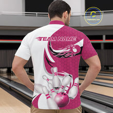 Load image into Gallery viewer, Custom White And Pink Bowling Quarter-Zip Shirts For Men, Flame Bowling Team Shirt IPHW9241