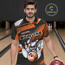 Load image into Gallery viewer, Custom Black And Orange Hexagon Pattern Bowling Polo Shirts For Men, Bowling Team Uniform IPHW9421