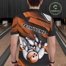 Load image into Gallery viewer, Custom Black And Orange Hexagon Pattern Bowling Polo Shirts For Men, Bowling Team Uniform IPHW9421