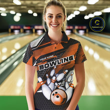 Load image into Gallery viewer, Custom Black And Orange Hexagon Pattern Bowling Women Polo Shirts, Bowling Team Uniform IPHW9421