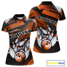 Load image into Gallery viewer, Custom Black And Orange Hexagon Pattern Bowling Women Polo Shirts, Bowling Team Uniform IPHW9421