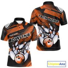 Load image into Gallery viewer, Custom Black And Orange Hexagon Pattern Bowling Polo Shirts For Men, Bowling Team Uniform IPHW9421