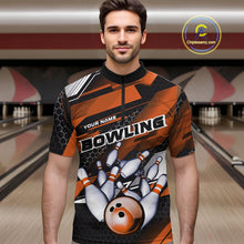 Load image into Gallery viewer, Custom Black And Orange Hexagon Pattern Bowling Quarter-Zip Shirts For Men, Bowling Team Uniform IPHW9421