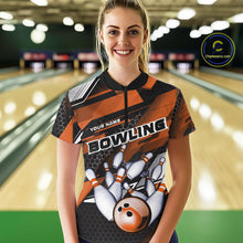 Load image into Gallery viewer, Custom Black And Orange Hexagon Pattern Bowling Women Quarter-Zip Shirts, Team Uniform IPHW9421