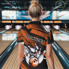 Load image into Gallery viewer, Custom Black And Orange Hexagon Pattern Bowling Women Quarter-Zip Shirts, Team Uniform IPHW9421