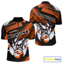 Load image into Gallery viewer, Custom Black And Orange Hexagon Pattern Bowling Quarter-Zip Shirts For Men, Bowling Team Uniform IPHW9421