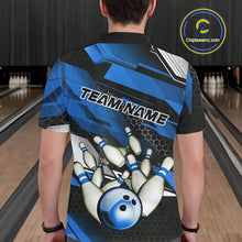 Load image into Gallery viewer, Custom Black And Blue Hexagon Pattern Bowling Polo Shirts For Men, Bowling Team Uniform IPHW9422