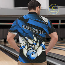 Load image into Gallery viewer, Custom Black And Blue Hexagon Pattern Bowling Quarter-Zip Shirts For Men, Bowling Team Uniform IPHW9422