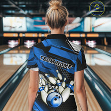Load image into Gallery viewer, Custom Black And Blue Hexagon Pattern Bowling Women Quarter-Zip Shirts, Team Uniform IPHW9422