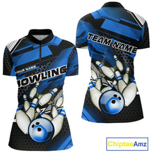 Load image into Gallery viewer, Custom Black And Blue Hexagon Pattern Bowling Women Quarter-Zip Shirts, Team Uniform IPHW9422