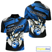 Load image into Gallery viewer, Custom Black And Blue Hexagon Pattern Bowling Quarter-Zip Shirts For Men, Bowling Team Uniform IPHW9422