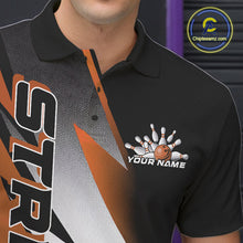 Load image into Gallery viewer, Custom Black And Orange Strike Bowling Polo Shirts For Men, Bowling Team Uniform IPHW9424