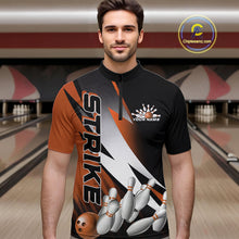 Load image into Gallery viewer, Custom Black And Orange Strike Bowling Quarter-Zip Shirts For Men, Bowling Team Uniform IPHW9424