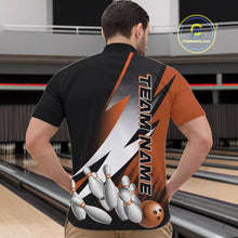 Load image into Gallery viewer, Custom Black And Orange Strike Bowling Quarter-Zip Shirts For Men, Bowling Team Uniform IPHW9424
