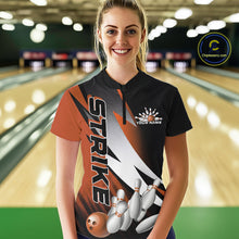 Load image into Gallery viewer, Custom Black And Orange Strike Bowling Women Quarter-Zip Shirts, Bowling Team Uniform IPHW9424