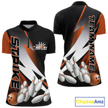 Load image into Gallery viewer, Custom Black And Orange Strike Bowling Women Quarter-Zip Shirts, Bowling Team Uniform IPHW9424