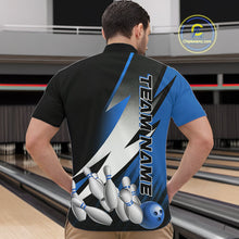 Load image into Gallery viewer, Custom Black And Blue Strike Bowling Quarter-Zip Shirts For Men, Bowling Team Uniform IPHW9425