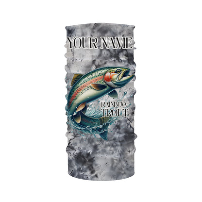 Gray Tie Dye Camo Custom Rainbow Trout Fly Fishing Shirts, Trout Long Sleeve Fishing Shirt IPHW7057