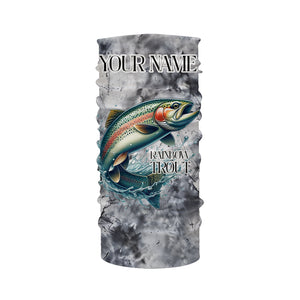 Gray Tie Dye Camo Custom Rainbow Trout Fly Fishing Shirts, Trout Long Sleeve Fishing Shirt IPHW7057
