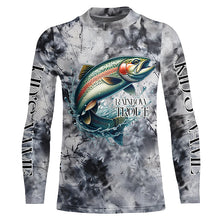 Load image into Gallery viewer, Gray Tie Dye Camo Custom Rainbow Trout Fly Fishing Shirts, Trout Long Sleeve Fishing Shirt IPHW7057