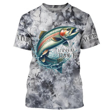 Load image into Gallery viewer, Gray Tie Dye Camo Custom Rainbow Trout Fly Fishing Shirts, Trout Long Sleeve Fishing Shirt IPHW7057