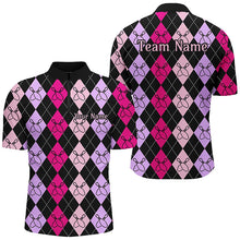 Load image into Gallery viewer, Pink And Purple Argyle Pattern Bowling Shirts For Men, Custom Bowling Uniforms IPHW7304