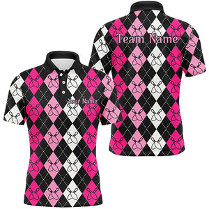 Pink Argyle Pattern Bowling Shirts For Men, Custom Bowling Uniforms IPHW7305