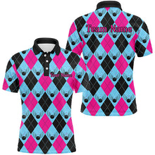 Load image into Gallery viewer, Blue And Pink Argyle Pattern Custom Bowling Shirts For Men, Personalized Bowling Team Shirt IPHW7306