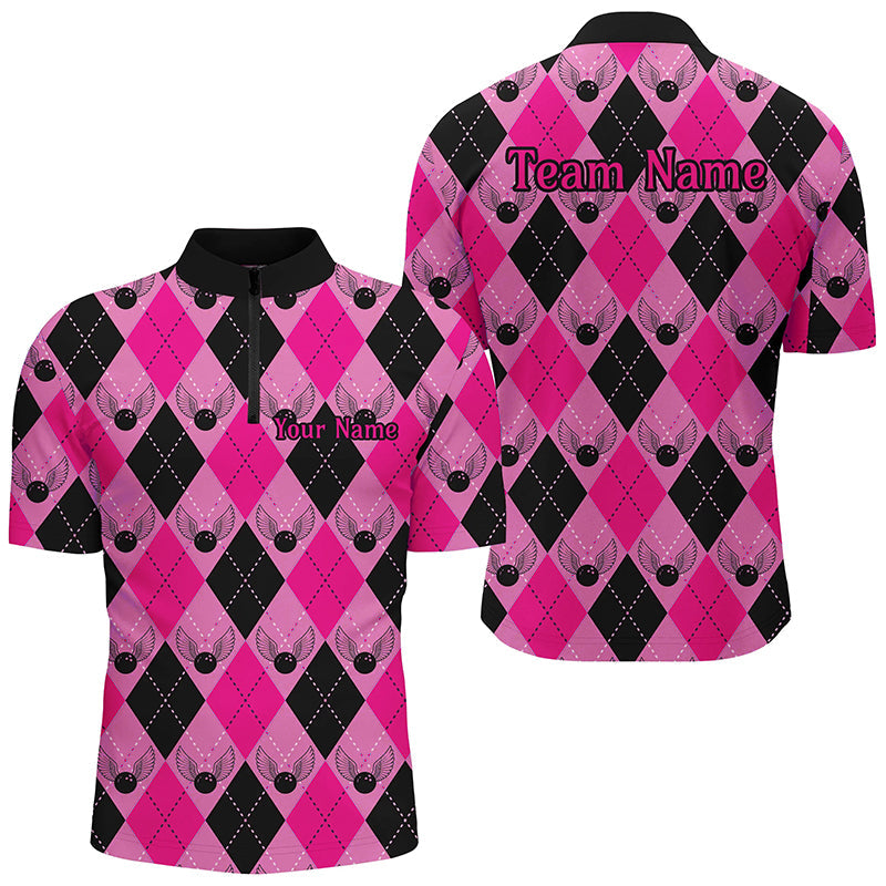 Pink Argyle Pattern Custom Bowling Shirts For Men, Personalized Bowling Team Shirt IPHW7307