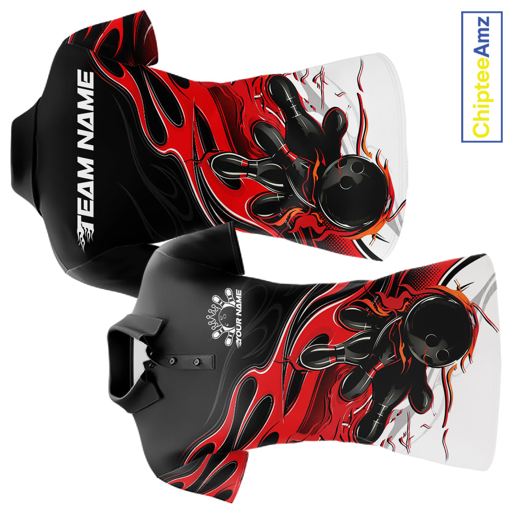 Custom Black And Red Flame Bowling Women Jersey, Bowling Team Women Polo Shirt IPHW12025