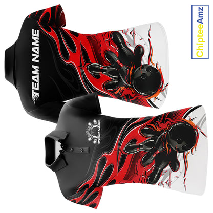 Custom Black And Red Flame Bowling Women Jersey, Bowling Team Women Polo Shirt IPHW12025