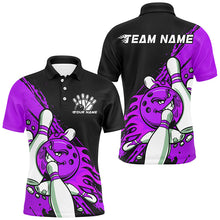 Load image into Gallery viewer, Black And Purple Custom Funny Bowling Shirts For Men, Flame Bowling Team Shirt Bowlers Outfits IPHW7619