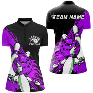 Black And Purple Custom Funny Ladies Bowling Shirts, Flame Bowling Team Shirt IPHW7619