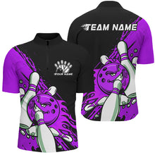 Load image into Gallery viewer, Black And Purple Custom Funny Bowling Shirts For Men, Flame Bowling Team Shirt Bowlers Outfits IPHW7619