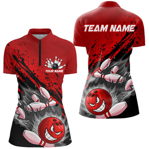 Black And Red Custom Funny Bowling Shirt For Men, Bowling Team Uniform Bowlers Outfits IPHW7622