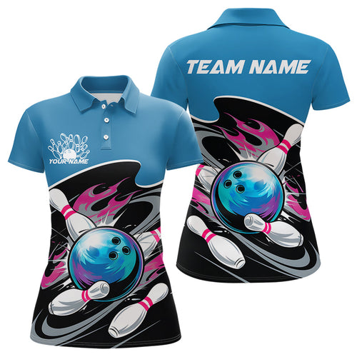 Black And Blue Custom Bowling Jerseys, Bowling Team Polo Shirts For Women IPHW8036