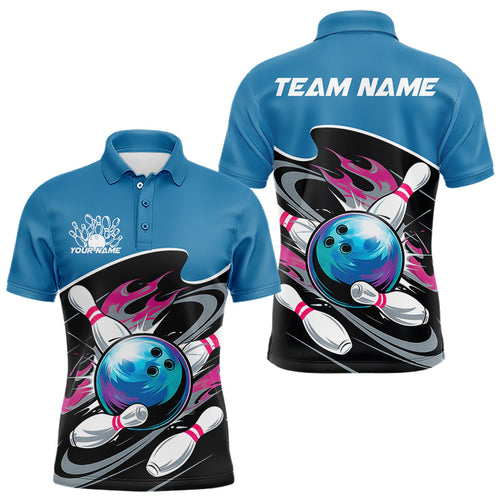 Black And Blue Custom Bowling Jerseys, Bowling Team Polo Shirts For Men IPHW8036