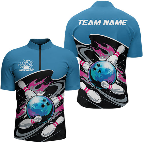 Black And Blue Custom Bowling Jerseys, Bowling Team Quarter-Zip Shirts For Men IPHW8036