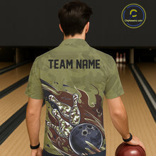 Load image into Gallery viewer, Custom Military Camo Men And Women Bowling Shirt, Patriotic Veteran Flame Camouflage Team Shirt IPHW8038