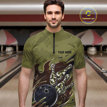 Load image into Gallery viewer, Custom Military Camo Bowling Quarter-Zip Shirts For Men, Patriotic Veteran Bowling Team Shirt IPHW8038