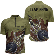 Load image into Gallery viewer, Custom Military Camo Bowling Quarter-Zip Shirts For Men, Patriotic Veteran Bowling Team Shirt IPHW8038